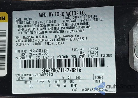 2018 Ford Fusion S from USA, damaged, VIN 3FA6P0G71JR228816